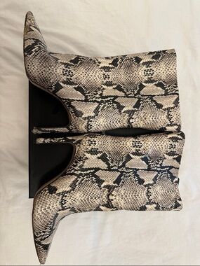 SCHUTZ Neutral Snakeskin Pointed Toe Ankle Boots
